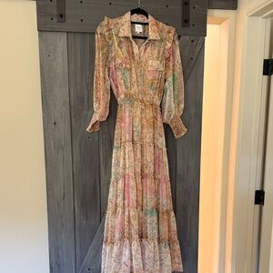 MISA Los Angeles Pastel Floral Long Sleeve Maxi Dress